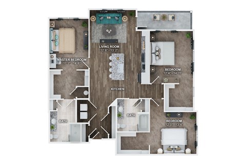 Floor plan for 3 beds, 2 baths, 1565 sqft